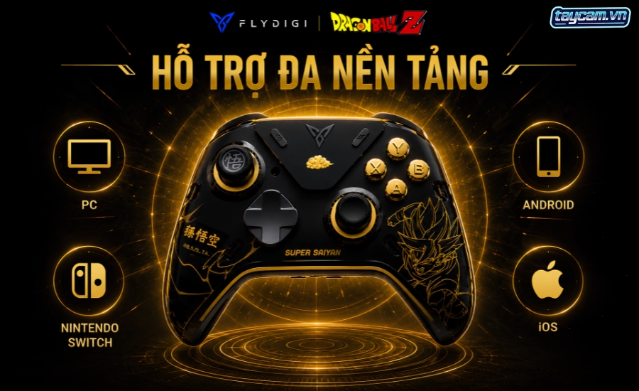 Flydigi Apex 5 Super Saiyan hỗ trợ nhiều nền tảng phổ biến như Windows 10, Windows 11, Nintendo Switch, Android và iOS