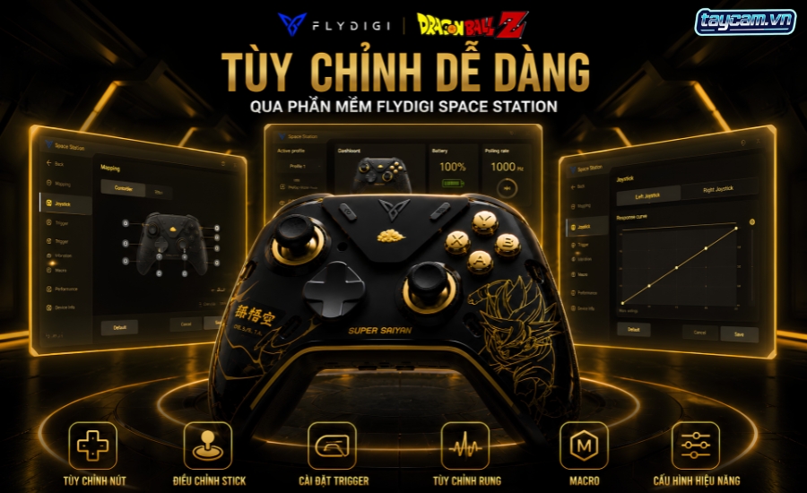 Phần mềm có thể giúp người dùng điều chỉnh joystick, trigger, macro, đèn RGB, profile và hiệu ứng hiển thị